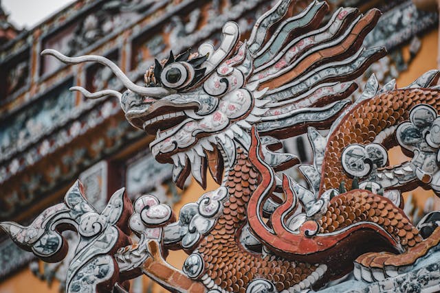 Close-up of premium jade and stone composite dragon showing luxurious craftsmanship and mystical aura